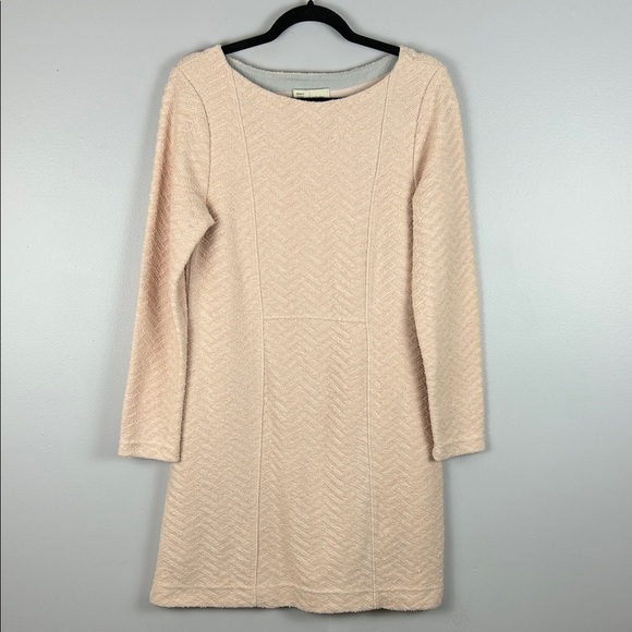 Anthropologie Saturday Sunday Texture Cotton Long Sleeve Dress Medium Cream Pink - Picture 3 of 14